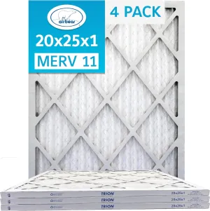 20x25x1 Air Filter MERV 11 (4-Pack) TRION Air Bear Pleated HVAC Air Filters Replacement (Actual Size: 19.50 x 24.50 x 0.75 Inches)