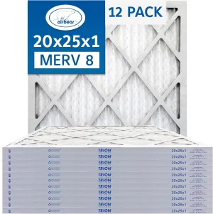 20x25x1 Air Filter MERV 8 (12-Pack) TRION Air Bear Pleated HVAC Air Filters Replacement (Actual Size: 19.50 x 24.50 x 0.75 Inches)
