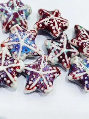 20x8mm Starfish Star Ceramic Porcelain Beads - 23 Colors, Irregular Embossed DIY Jewelry Making Supplies - (Color: C-07 / Size: 20mm)