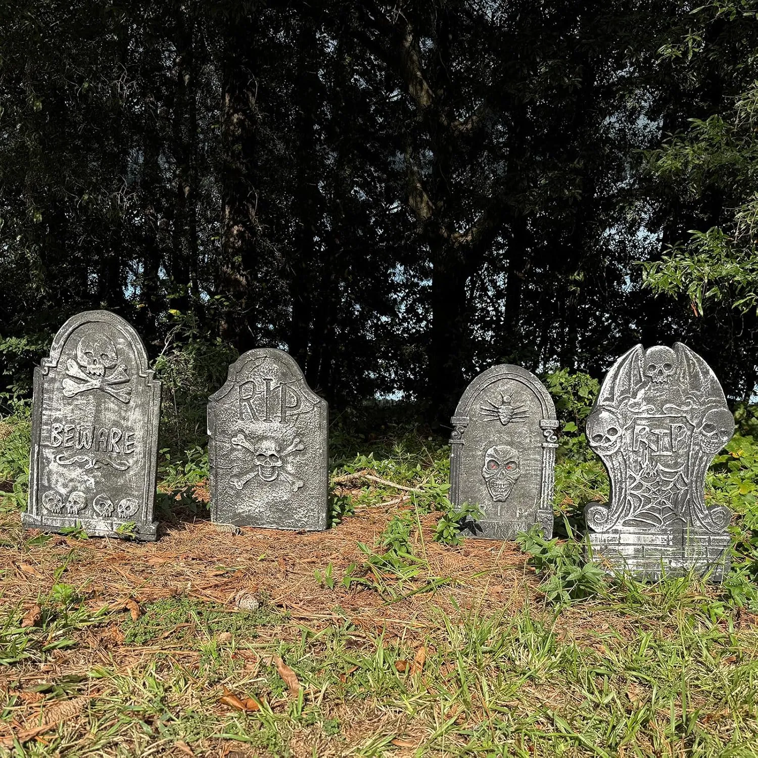 21" Halloween Tombstone - Extra Large Foam RIP Graveyard Headstones Tombstones for Graves (4 Pack), Halloween Yard Signs with Stakes Lawn Decor Outdoor Indoor Decorations