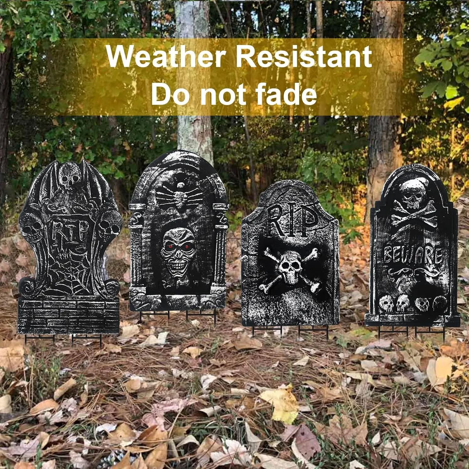 21" Halloween Tombstone - Extra Large Foam RIP Graveyard Headstones Tombstones for Graves (4 Pack), Halloween Yard Signs with Stakes Lawn Decor Outdoor Indoor Decorations