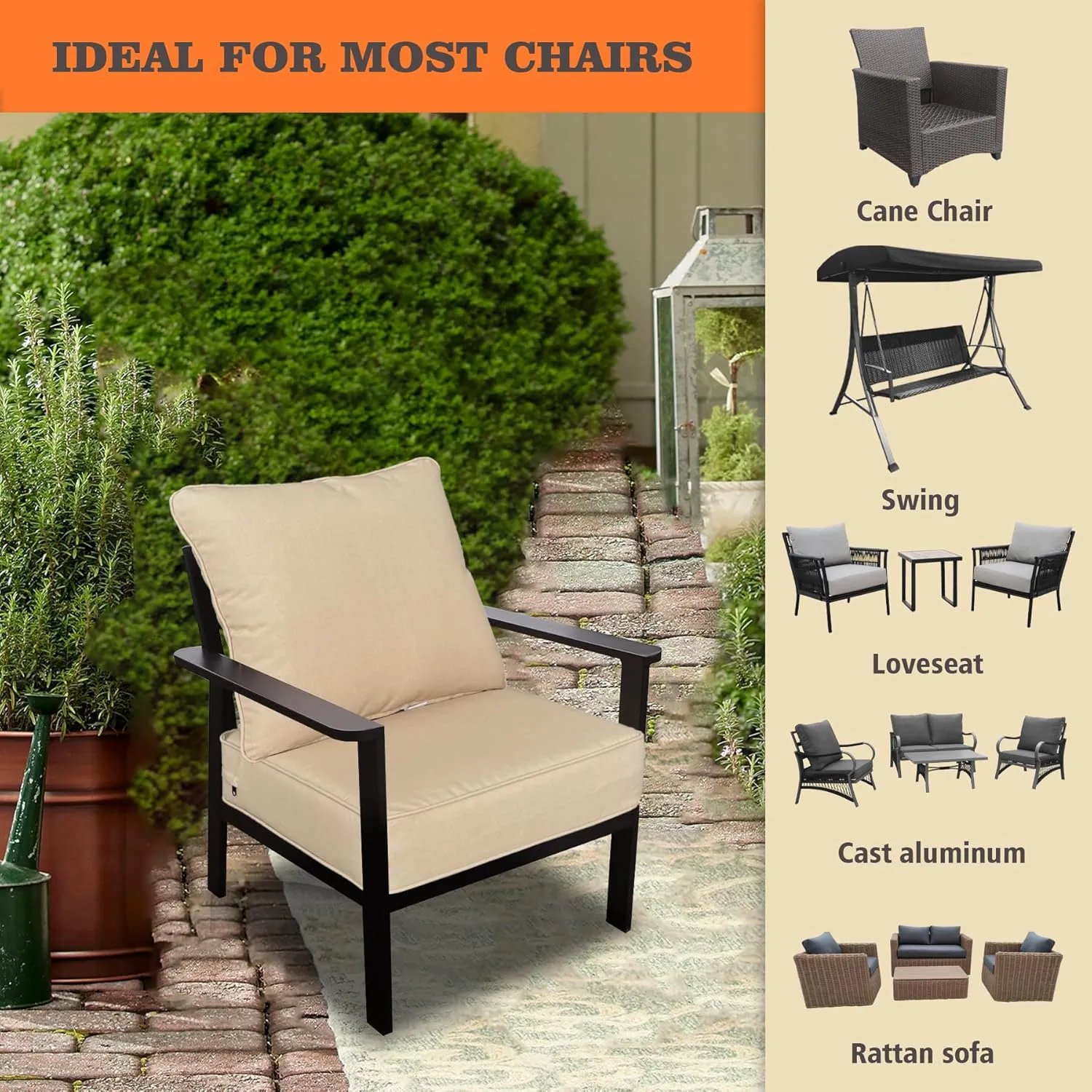 22x24 inch Outdoor/Indoor Deep Seat Patio Cushion Set of 1 Resilient Foam Filling Water Repellent Stain-Resistant UV Resistant Weather Resistant Deep Seat Bottom Beige