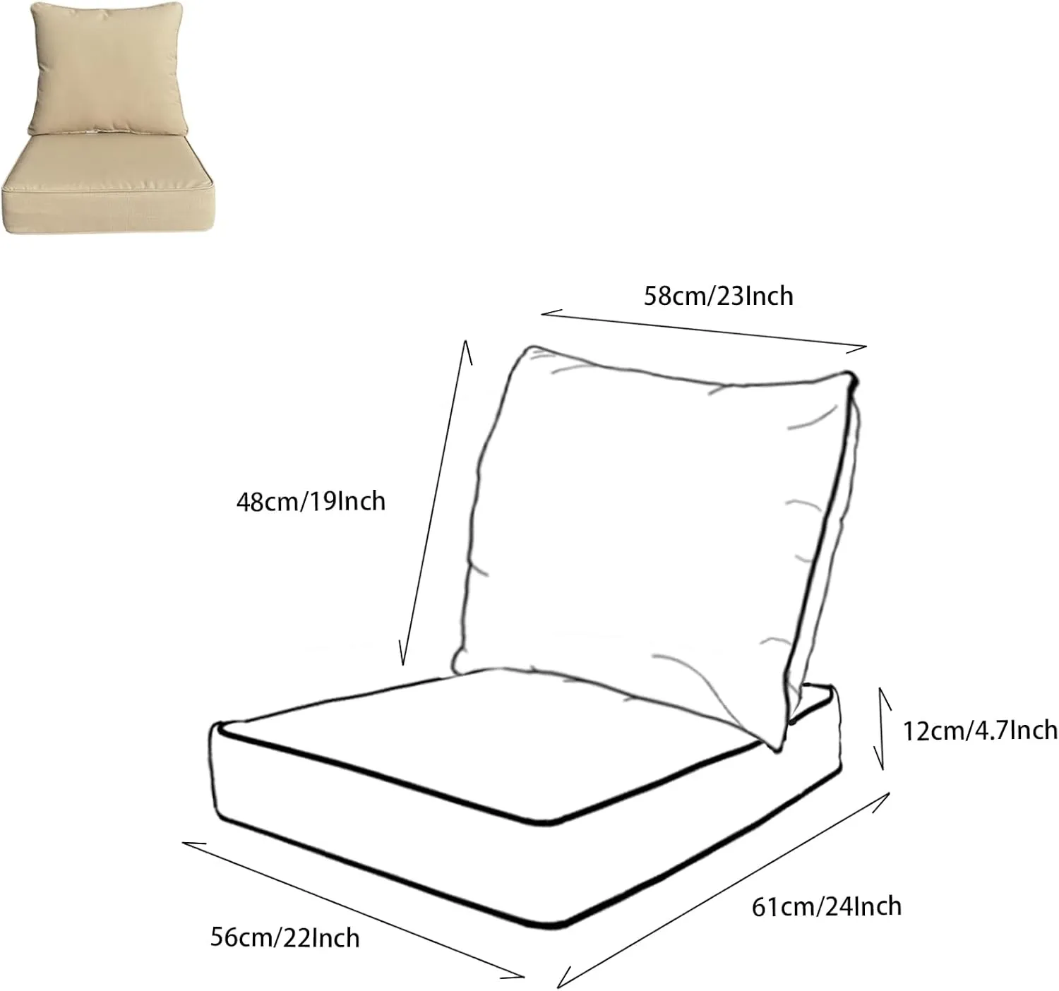22x24 inch Outdoor/Indoor Deep Seat Patio Cushion Set of 1 Resilient Foam Filling Water Repellent Stain-Resistant UV Resistant Weather Resistant Deep Seat Bottom Beige