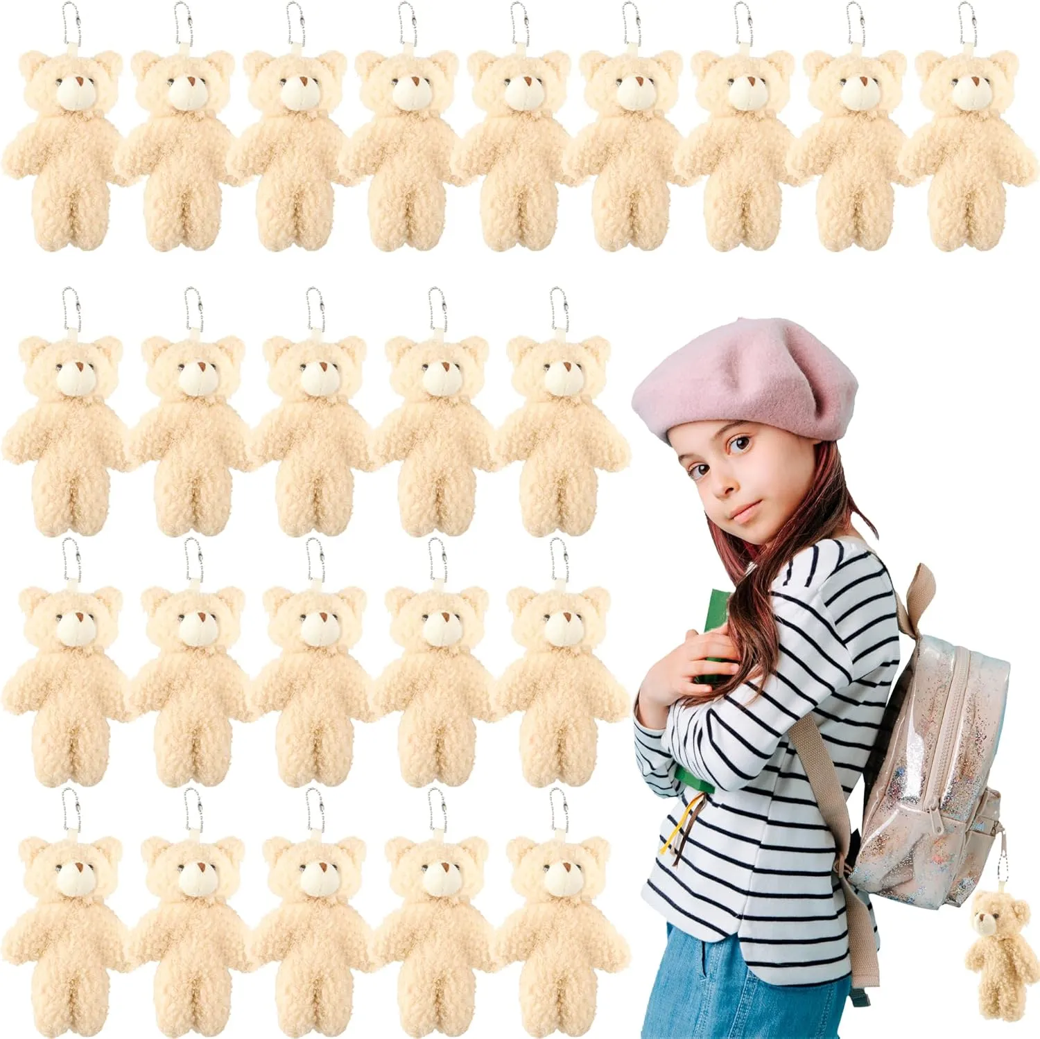 24 Pack Mini Teddy Bears Stuffed Animals 4.7 inch Small Cute Plush Teddy Bear Toys for Keychain DIY Craft Valentine's Mother's Day Birthday Graduation Party Favors