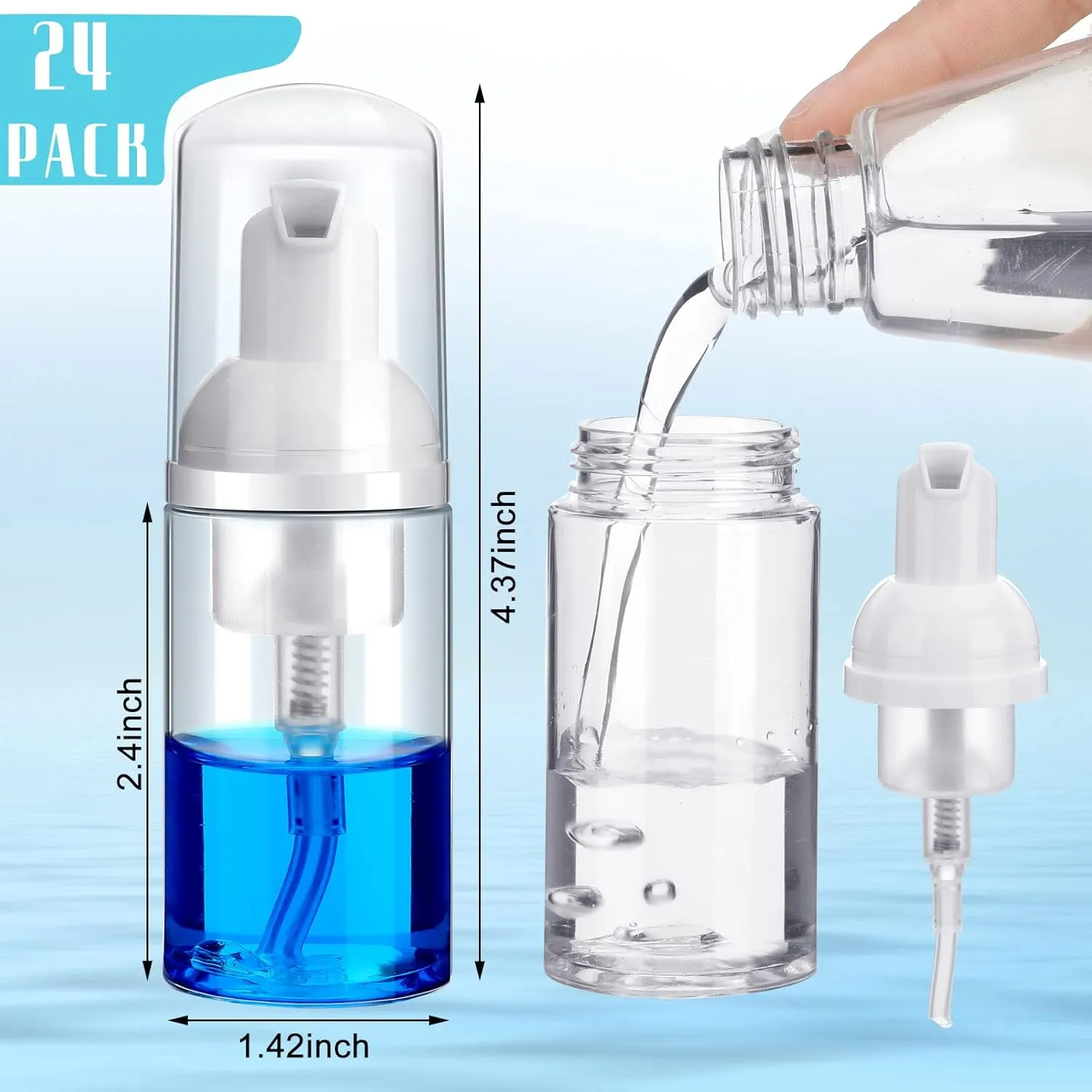 24 Pcs Foam Pump Bottles 1 Oz/ 30 ml Plastic Mini Empty Dispenser Travel Soap Foaming Bottles for Refillable Hand Sanitizer Lash Shampoo(Clear)