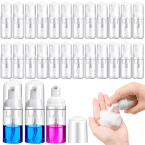 24 Pcs Foam Pump Bottles 1 Oz/ 30 ml Plastic Mini Empty Dispenser Travel Soap Foaming Bottles for Refillable Hand Sanitizer Lash Shampoo(Clear)