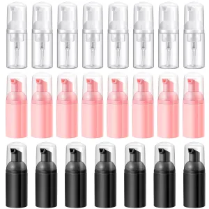 24 Pcs Foam Pump Bottles 1 Oz/ 30 ml Plastic Mini Empty Dispenser Travel Soap Foaming Bottles for Refillable Hand Sanitizer Lash Shampoo(White, Pink, Black)