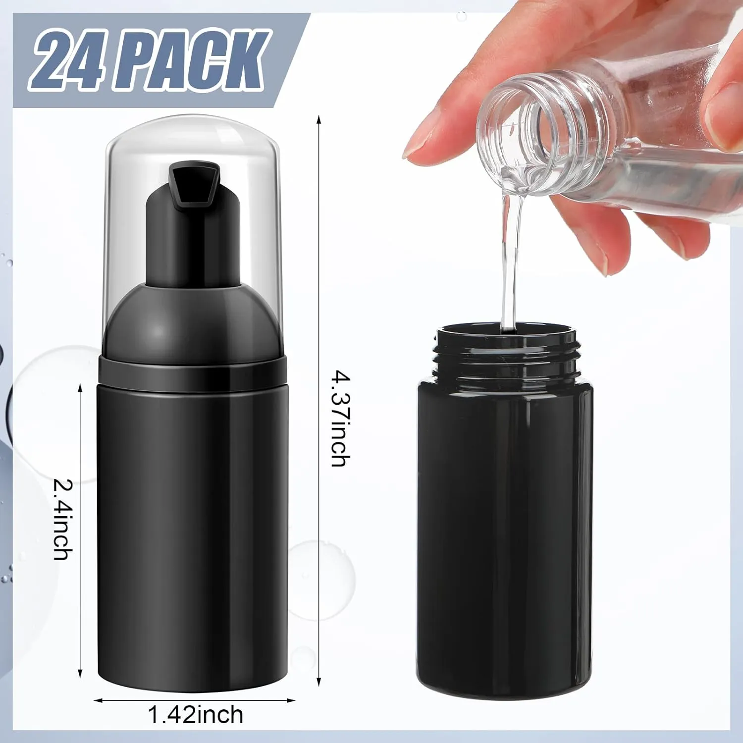 24 Pcs Foam Pump Bottles 1 Oz/ 30 ml Plastic Mini Empty Dispenser Travel Soap Foaming Bottles for Refillable Hand Sanitizer Lash Shampoo(White, Pink, Black)
