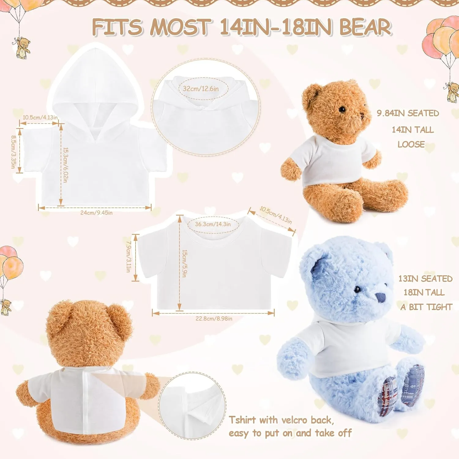 24 Pcs Stuffed Bear Clothes Bulk Sublimation Blank Stuffed Animal Shirt Plush Bear T Shirt Classic Bear Hoodie Tee Shirt Fit 14-18 Inches Stuffed Dolls