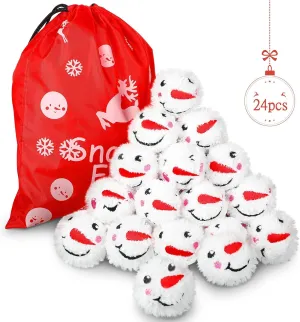 24 Pieces Snowmen Ball First Fight Balls with Bag Plush Snowballs Fun Snowman Smile Face Toys for Kids Adults Snowball Fight Christmas Party Decorations, 2 Styles