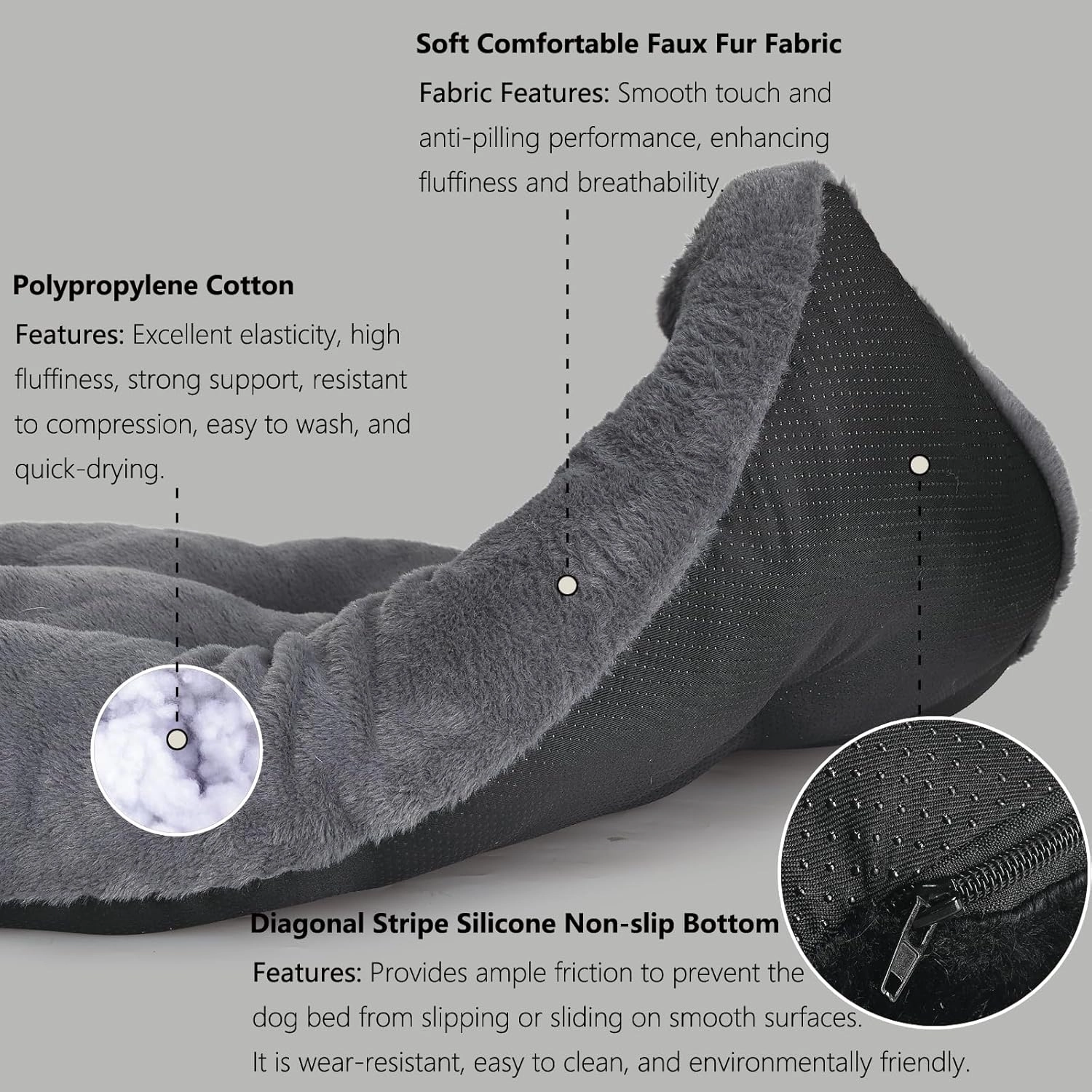 24 inch Dog Bed for Crate Washable Extra Soft Small Dog Bed Pillow with Zipper fit Small Breed Pets,Crate pad 24 x 18 inch with Anti-Slip Bottom Helps Ease Pet Anxiety,Dark Gray
