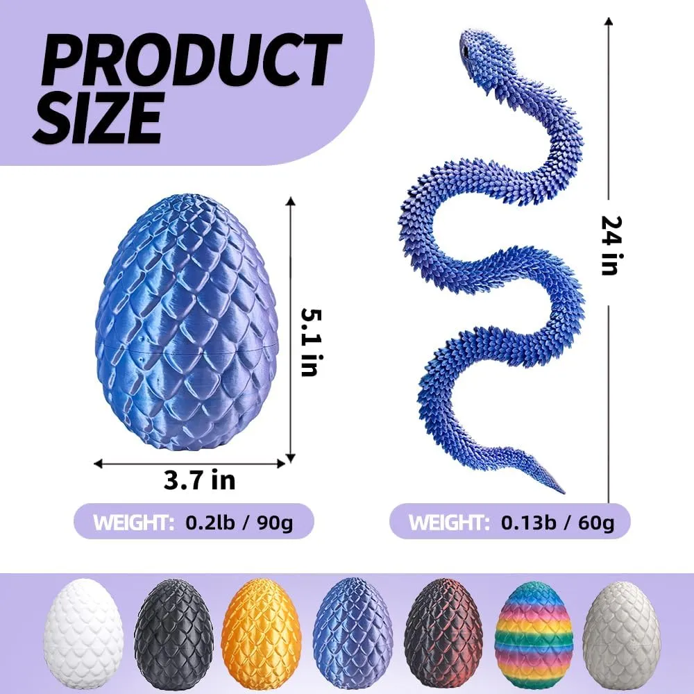 24inch Snake,3D Printed Snake Egg with Snake Inside,3D Printed Animals Toys,Like Movable Snake Realistic Slithering Design (Blue-Purple)