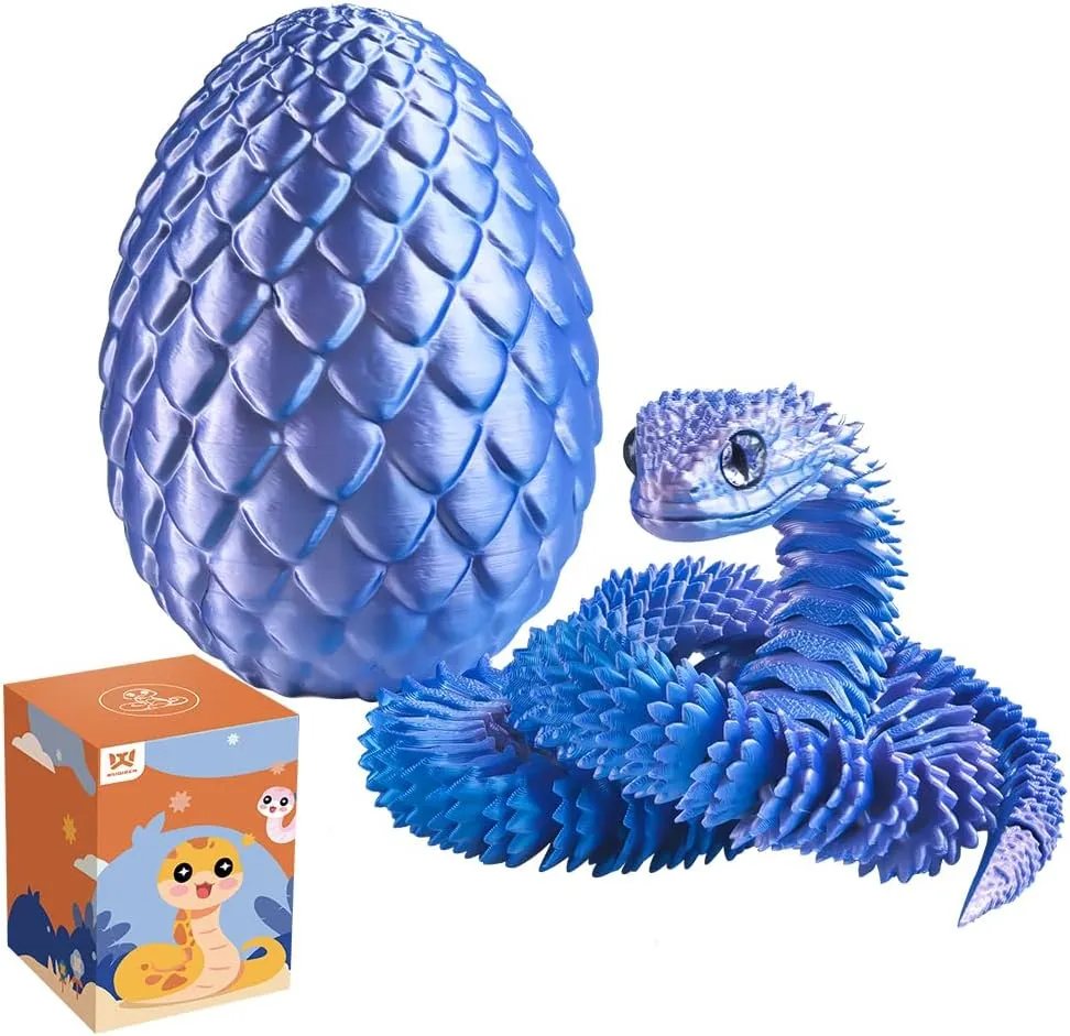 24inch Snake,3D Printed Snake Egg with Snake Inside,3D Printed Animals Toys,Like Movable Snake Realistic Slithering Design (Blue-Purple)