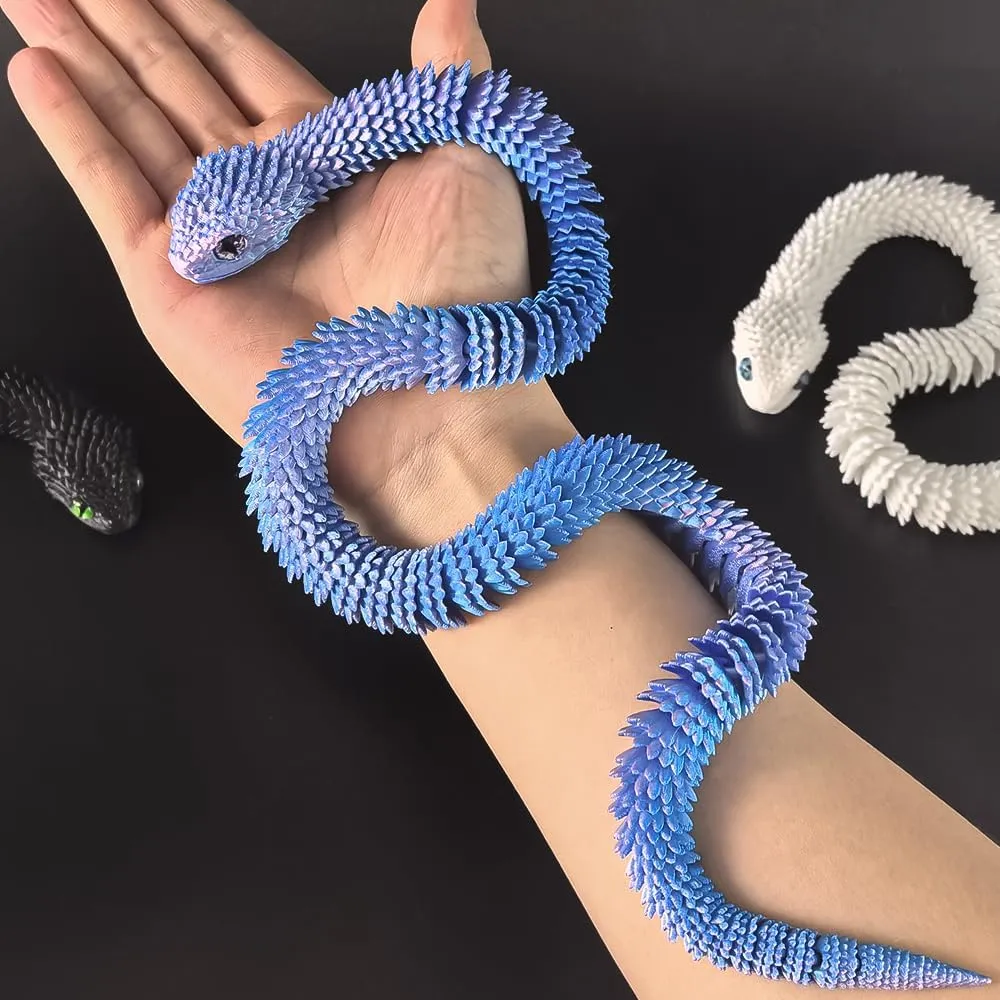 24inch Snake,3D Printed Snake Egg with Snake Inside,3D Printed Animals Toys,Like Movable Snake Realistic Slithering Design (Blue-Purple)