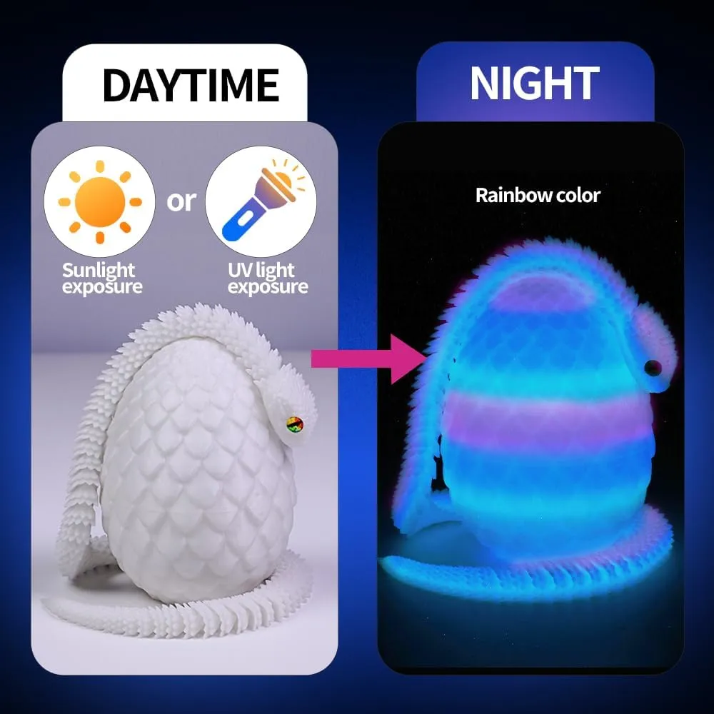 24inch Snake,3D Printed Snake Egg with Snake Inside,3D Printed Animals Toys,Like Movable Snake Realistic Slithering Design (Luminous-Rainbow)