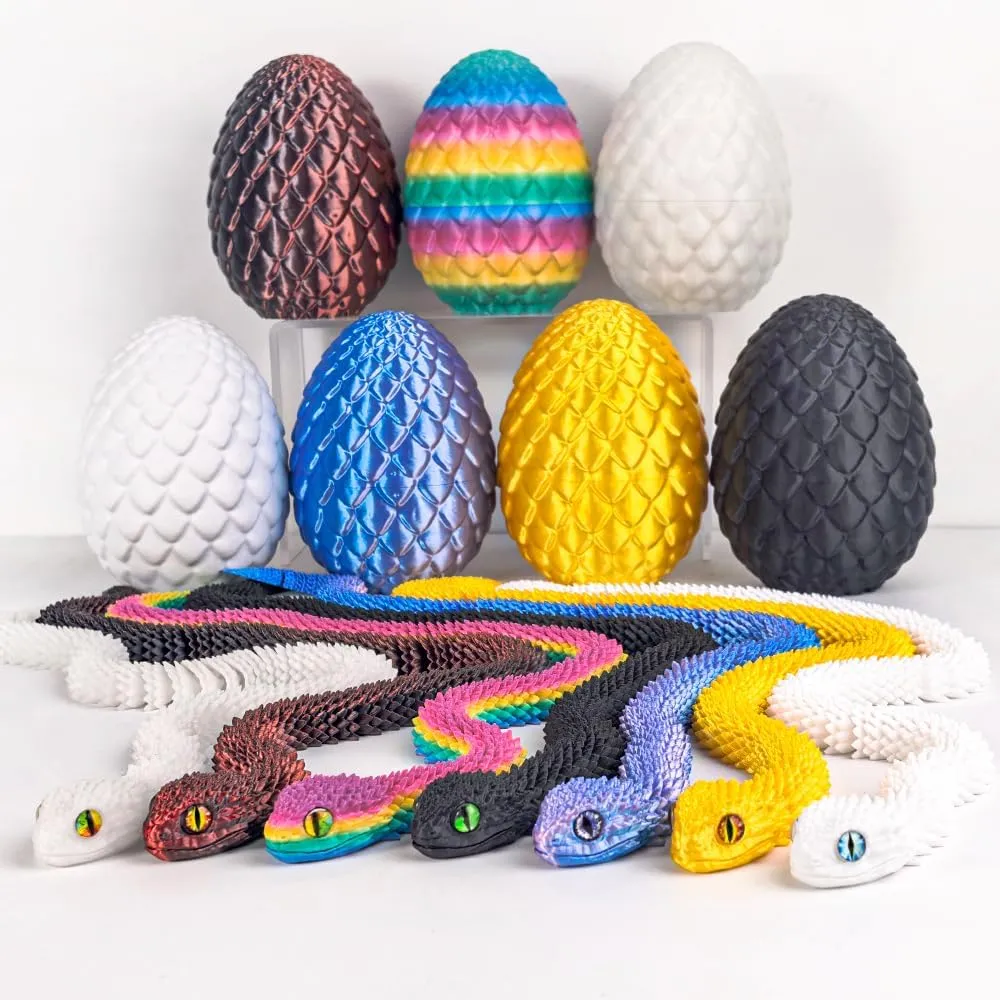 24inch Snake,3D Printed Snake Egg with Snake Inside,3D Printed Animals Toys,Like Movable Snake Realistic Slithering Design (Rainbow)
