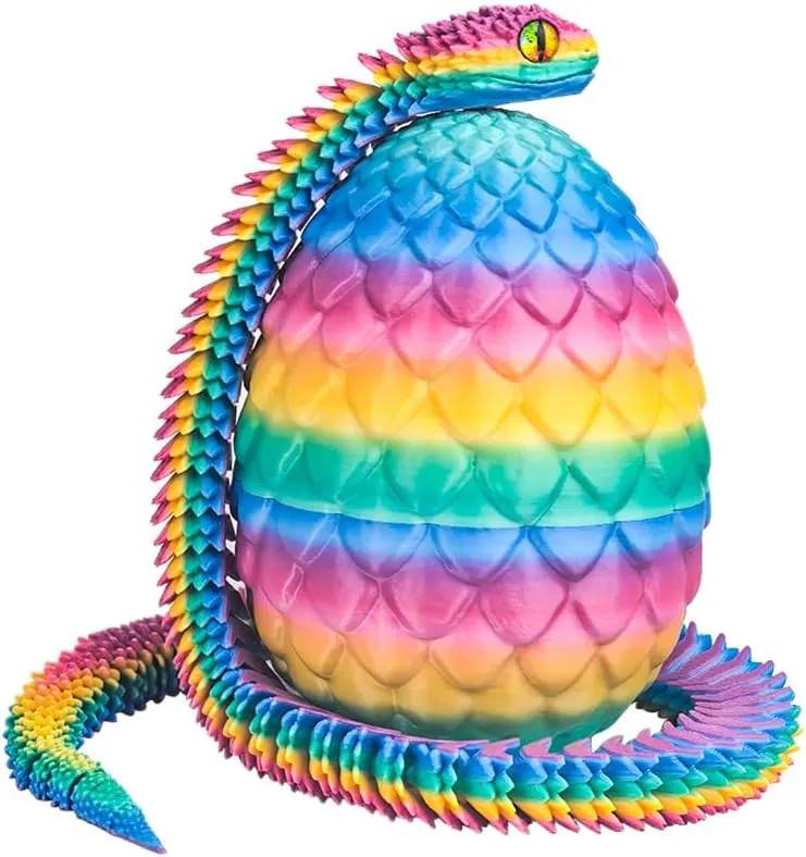 24inch Snake,3D Printed Snake Egg with Snake Inside,3D Printed Animals Toys,Like Movable Snake Realistic Slithering Design (Rainbow)