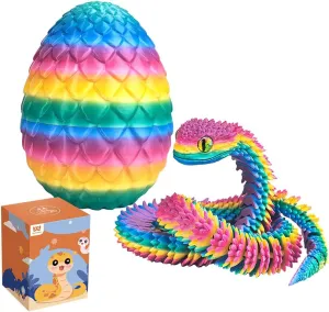 24inch Snake,3D Printed Snake Egg with Snake Inside,3D Printed Animals Toys,Like Movable Snake Realistic Slithering Design (Rainbow)