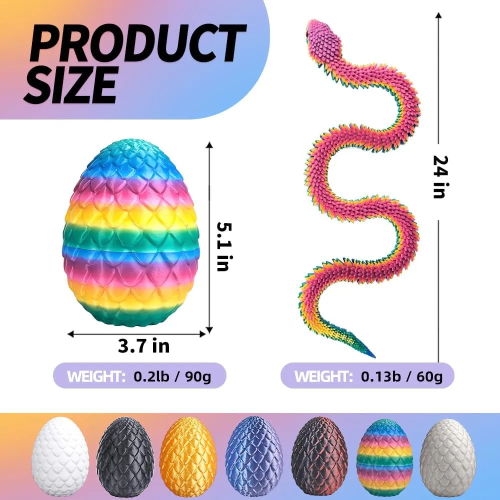 24inch Snake,3D Printed Snake Egg with Snake Inside,3D Printed Animals Toys,Like Movable Snake Realistic Slithering Design (Rainbow)