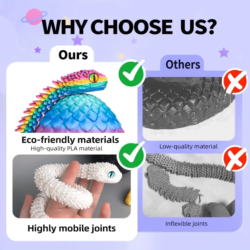 24inch Snake,3D Printed Snake Egg with Snake Inside,3D Printed Animals Toys,Like Movable Snake Realistic Slithering Design (Rainbow)