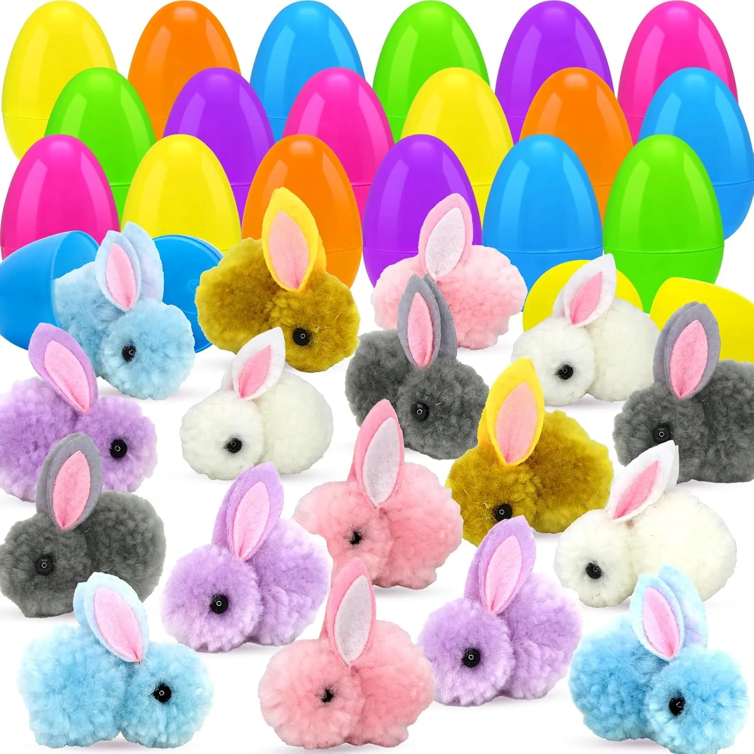 24pcs Prefilled Easter Eggs with Plush Bunny for Basket Stuffers, Party Favors, Easter Hunt