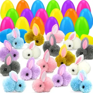 24pcs Prefilled Easter Eggs with Plush Bunny for Basket Stuffers, Party Favors, Easter Hunt