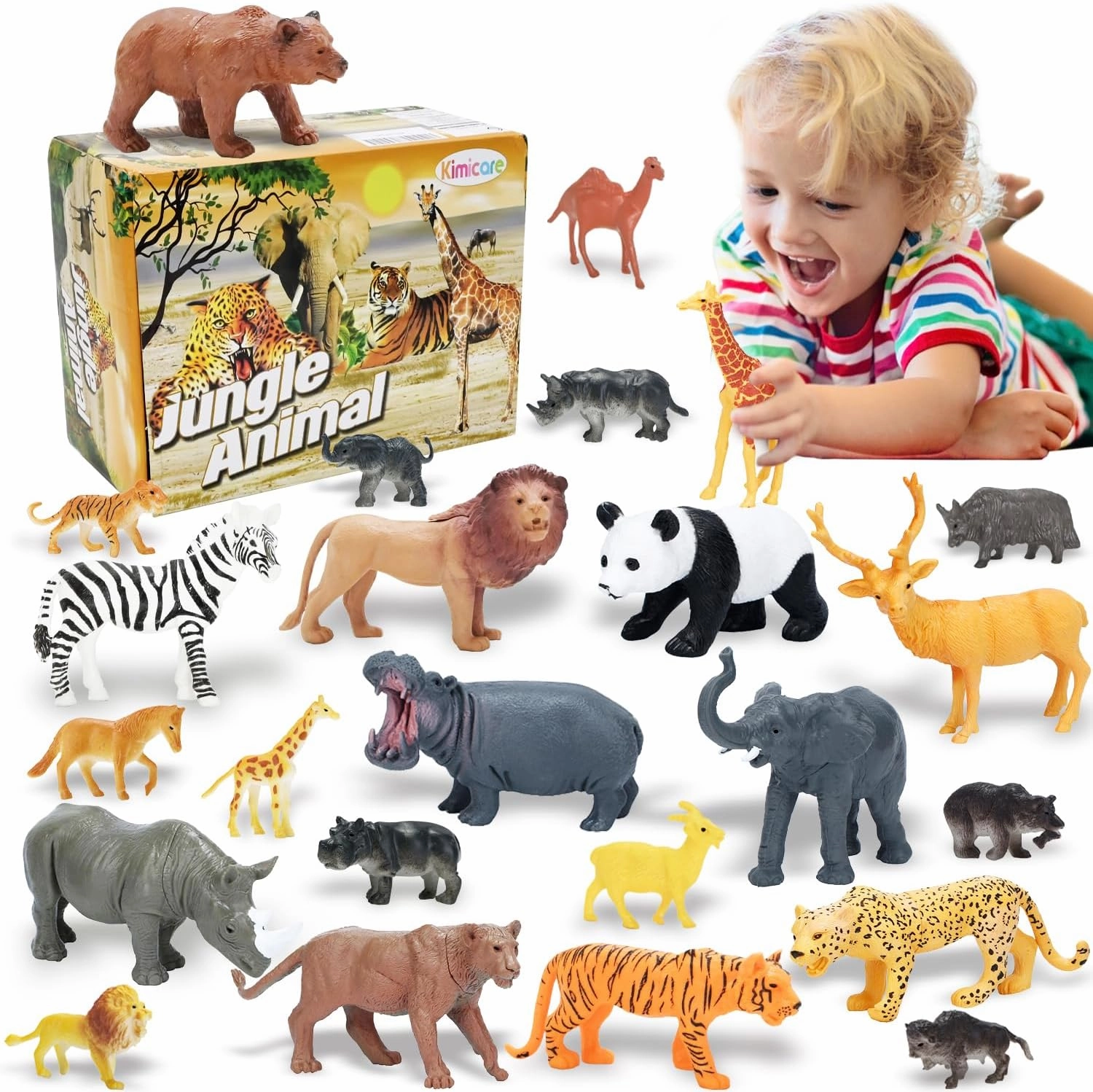 24Pcs Jumbo Safari & Zoo Animals Figures, Realistic Plastic Animal Toys Set for Kids 1 2 3, Lion, Elephant, Perfect for Play, Education, Baby Shower Decor,Party Supplies Cake Topper