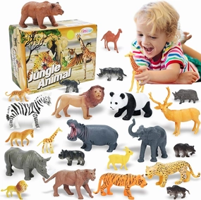 24Pcs Jumbo Safari & Zoo Animals Figures, Realistic Plastic Animal Toys Set for Kids 1 2 3, Lion, Elephant, Perfect for Play, Education, Baby Shower Decor,Party Supplies Cake Topper