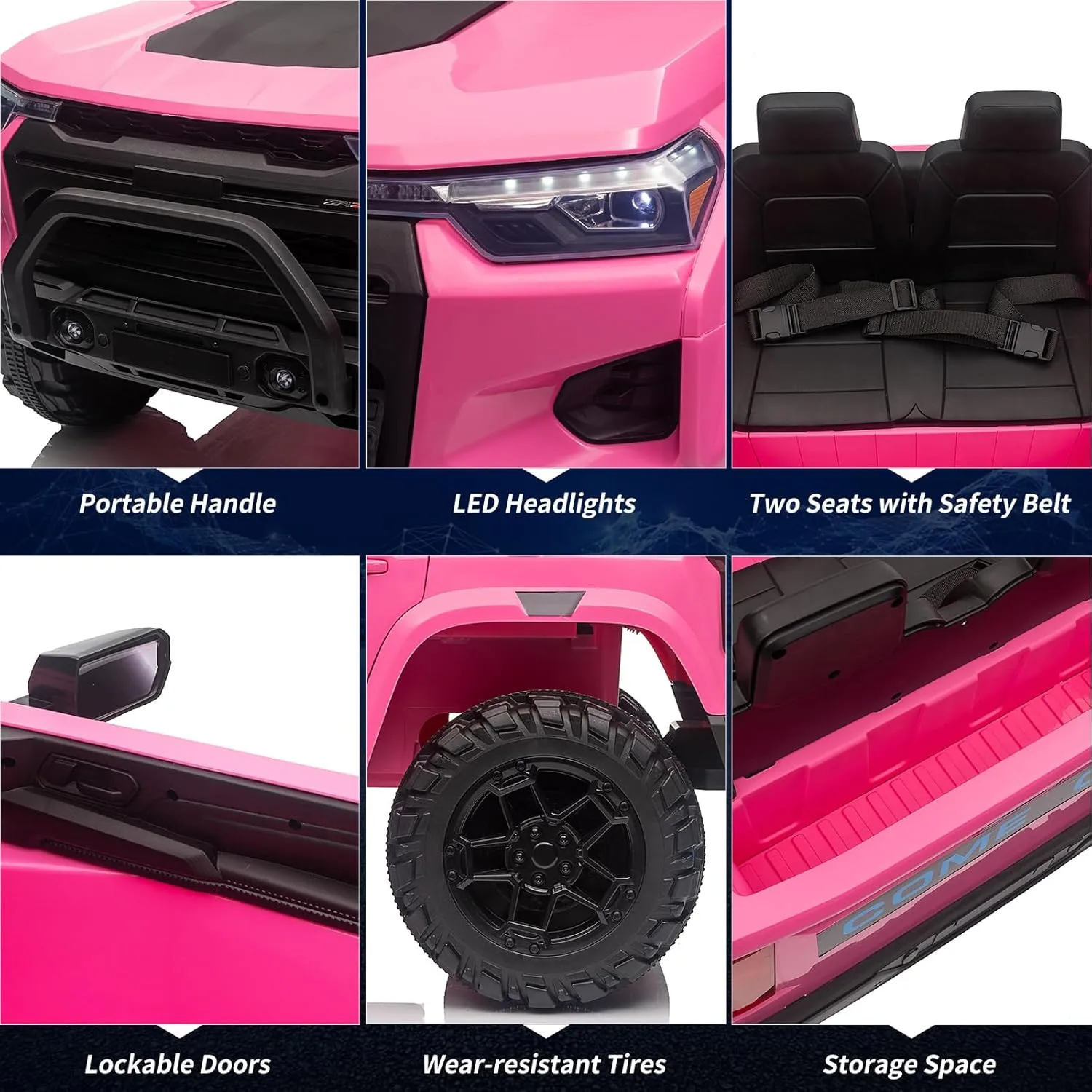 24V 2 Seater Kids Ride On Truck Electric Ride On Car Toy for Toddlers Battery Powered Vehicle with Remote Control, Trunk, Handle, Battery Display, LED Lights, Music, Pink