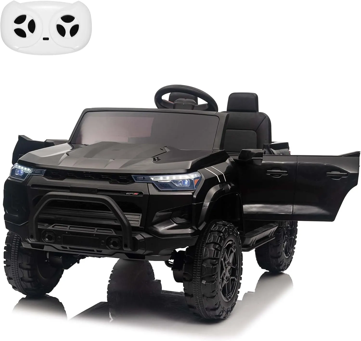 24V 2 Seater Ride On Truck for Kids, Battery Powered Vehicle Toddlers Ride On Car Toy with Remote Control, Trunk, Handle, Battery Display, LED Lights, Music, Electric Car for Boys Girls, Black