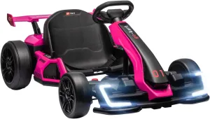 24V 7.5 MPH Electric Go Kart with Adjustable Seat, Drifting Car Battery Powered Ride on Toy Outdoor with Slow Start, Button Start, Music, Honking Horn, Lights, for 6-12 Years Old, Pink