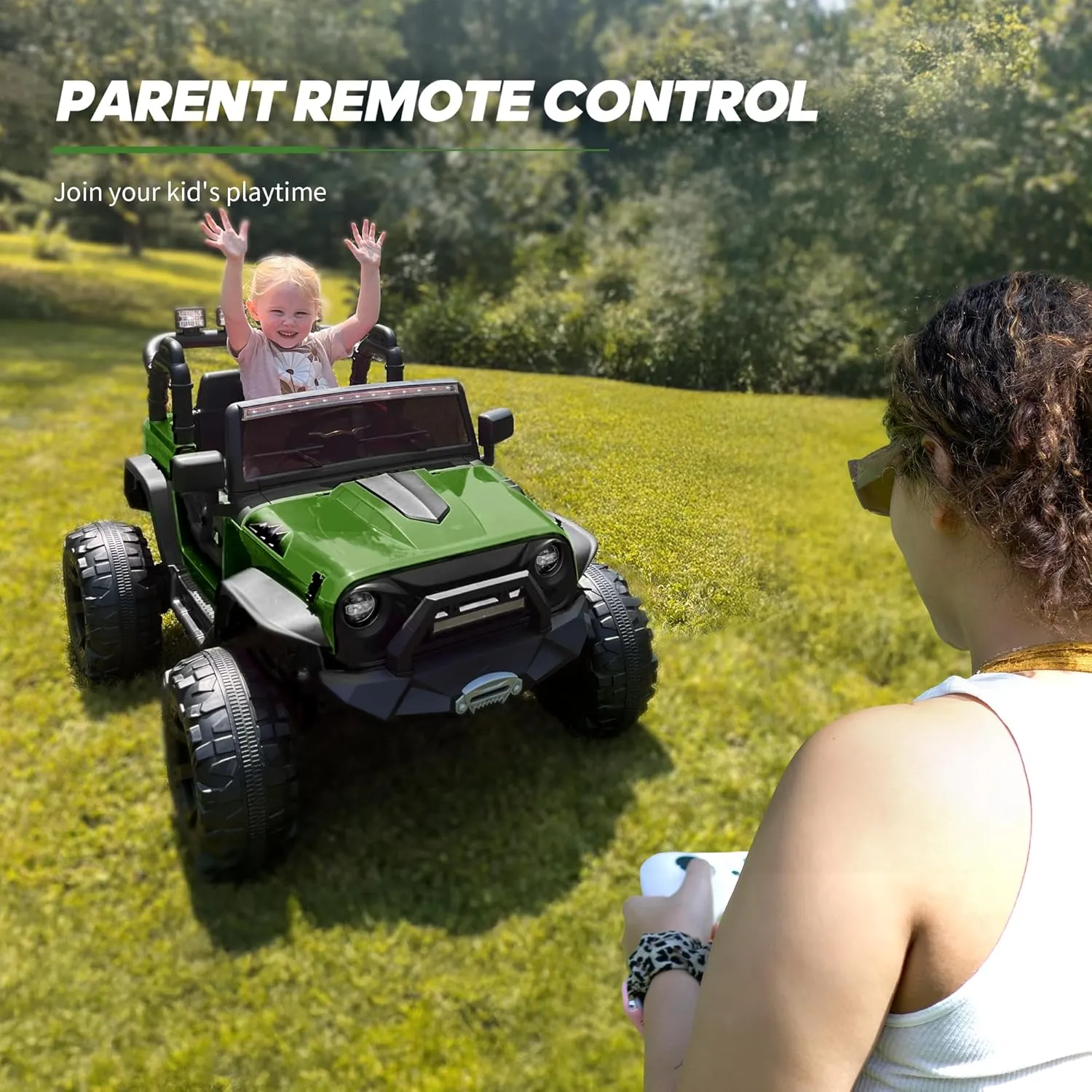24V 9Ah Ride on Toy for Big Kids, 2 Seater Ride on Truck Car Electric Vehicles for Kids with Remote, Bluetooth, Army Green