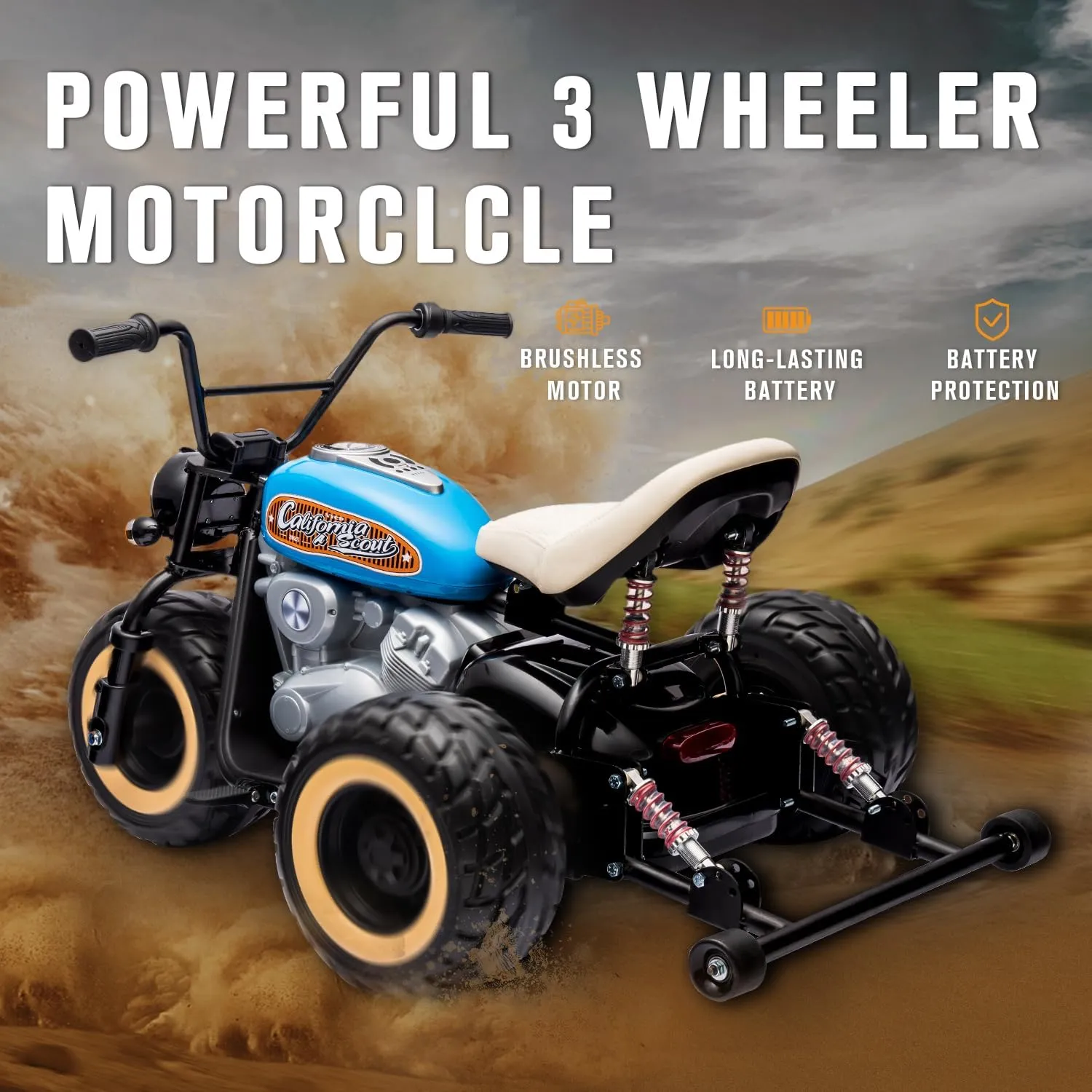 24V Electric Powered Motorcycle, Ride-on Toy for Kids Age 6-12 with Spring Suspension & Safety Support Wheels
