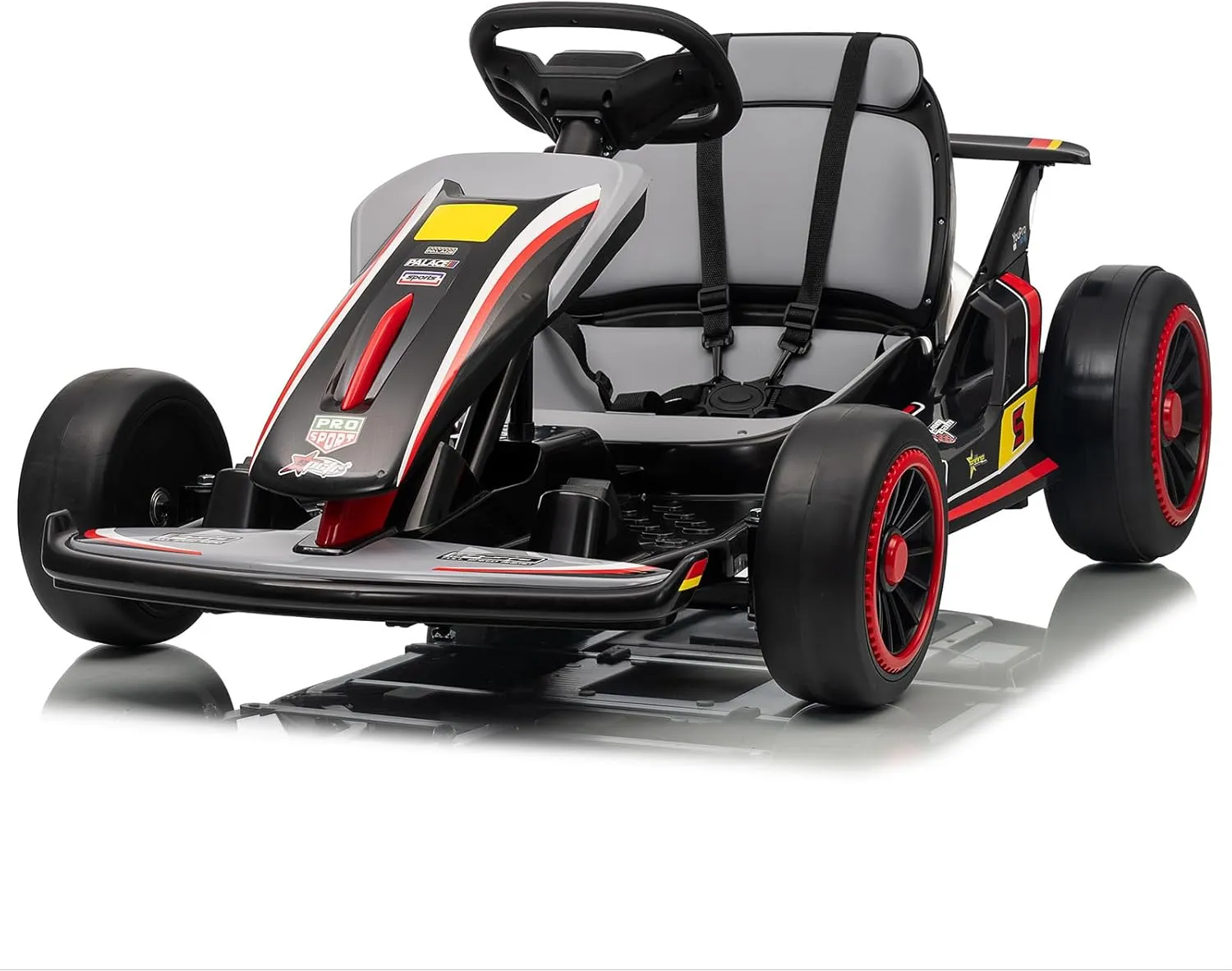 24V Kid Go Kart, Drifting Car, 7AH Battery Powered Electric Vehicle, w/150 * 2 Motors, Soft Start, Music, Horn Honking and Safety Belt, Gift for Kids Age 8-12 Years Old, Grey