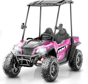 24V Kids Ride on Toys, Kids Electric Car 2 Seater w/Sun Shade, Dump Bed & Shovel, 4x200W Motor, 4WD Electric Ride on Toys, Electric Car w/Remote, Electric Car for Kids, 3 Speeds, LED Lights, Music