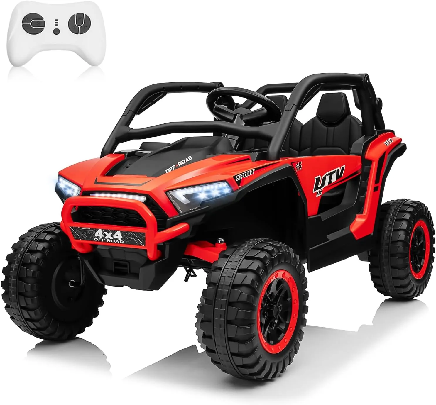24V Ride on Car 2 Seater, 4x4 Off-Road Kids UTV Toy w/Parental Remote Control, 20" Spacious Seat, 2WD/4WD Switchable, Spring Suspension, Bluetooth, Lights, Electric Cars Vehicles for Kids