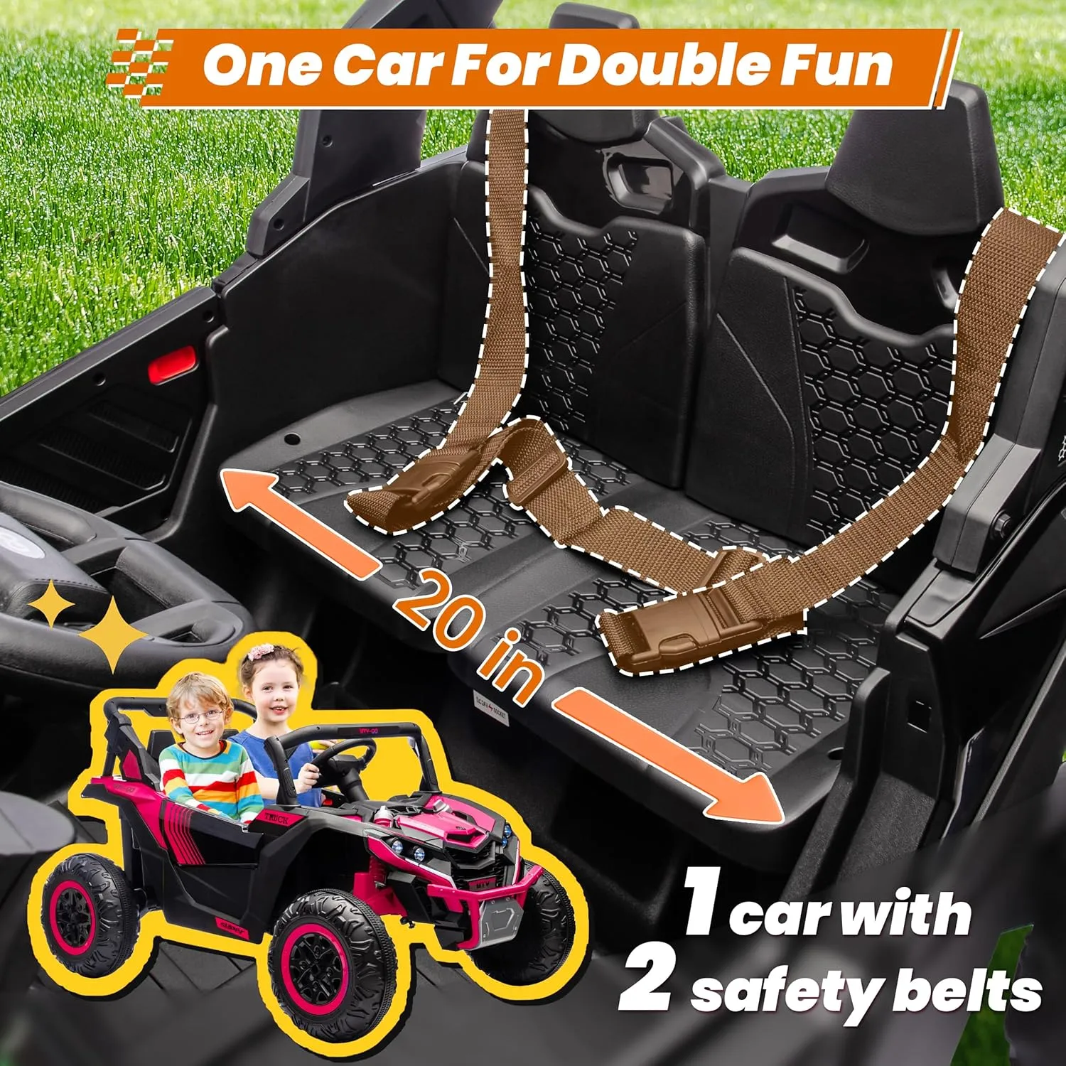24V Ride on Car 2 Seater Ride on UTV 4X4 Off-Road UTV for Kids 4X200W Powerful Motor Kids' Electric Vehicles with Remote Control, Spring Suspension, Led Light, Bluetooth Music, Red