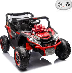 24V Ride on Car 2 Seater Ride on UTV 4X4 Off-Road UTV for Kids 4X200W Powerful Motor Kids' Electric Vehicles with Remote Control, Spring Suspension, Led Light, Bluetooth Music, Red