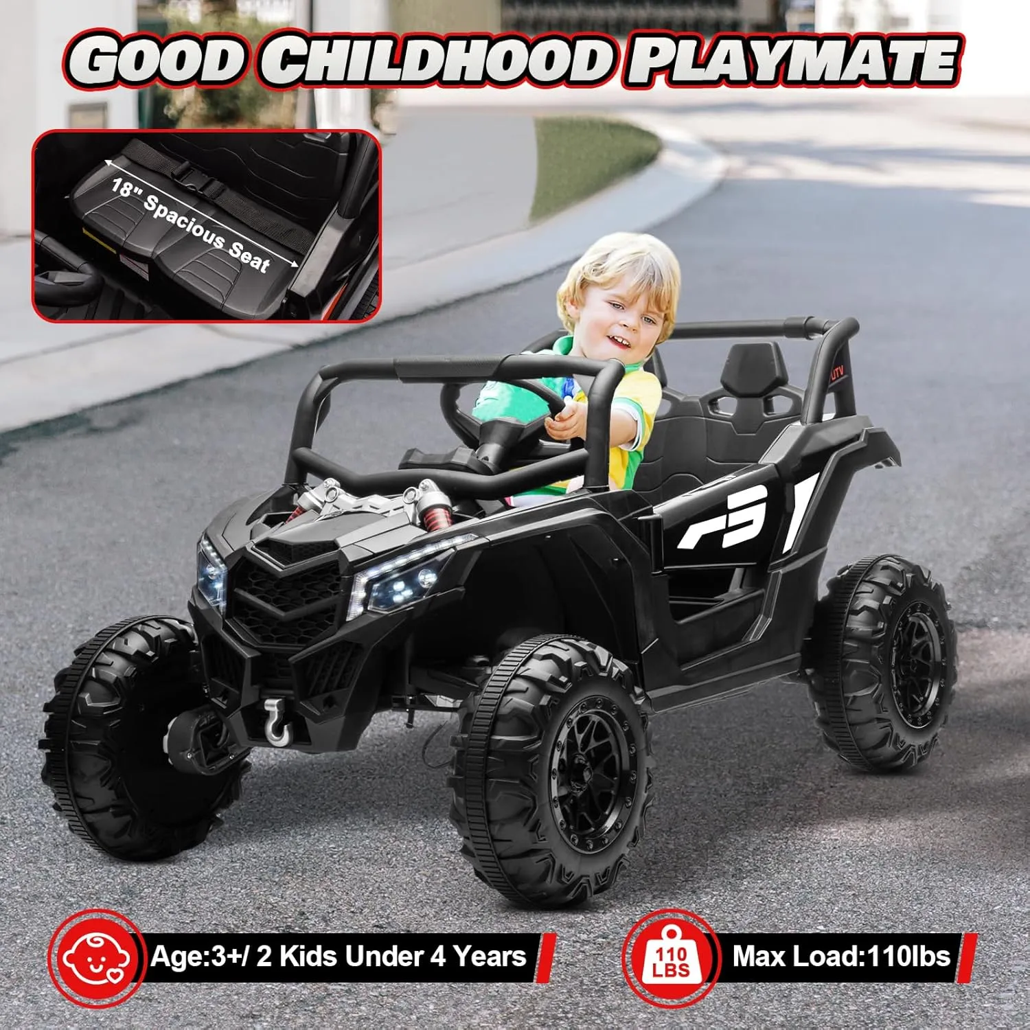 24V Ride On Car for Kids w/Remote Control, JOYRACER Battery Powered Off-Road UTV, 4x150W Motors,4 Shock Absorbers, 4.5 Mph Max Speed, Bluetooth, MP3, Lights, Electric Car for Big Kids