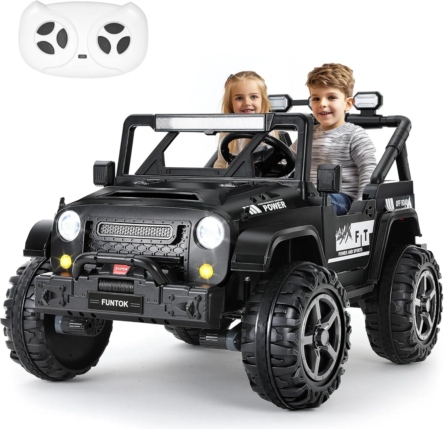 24V Ride On Truck for Big Kids, 2 Seater Electric Car w/Remote Control, 4WD/2WD Switchable, 4x200W Motor, Truck Bed Storage, LED Headlights, Music Player, Bluetooth, Gifts for Boys Girls