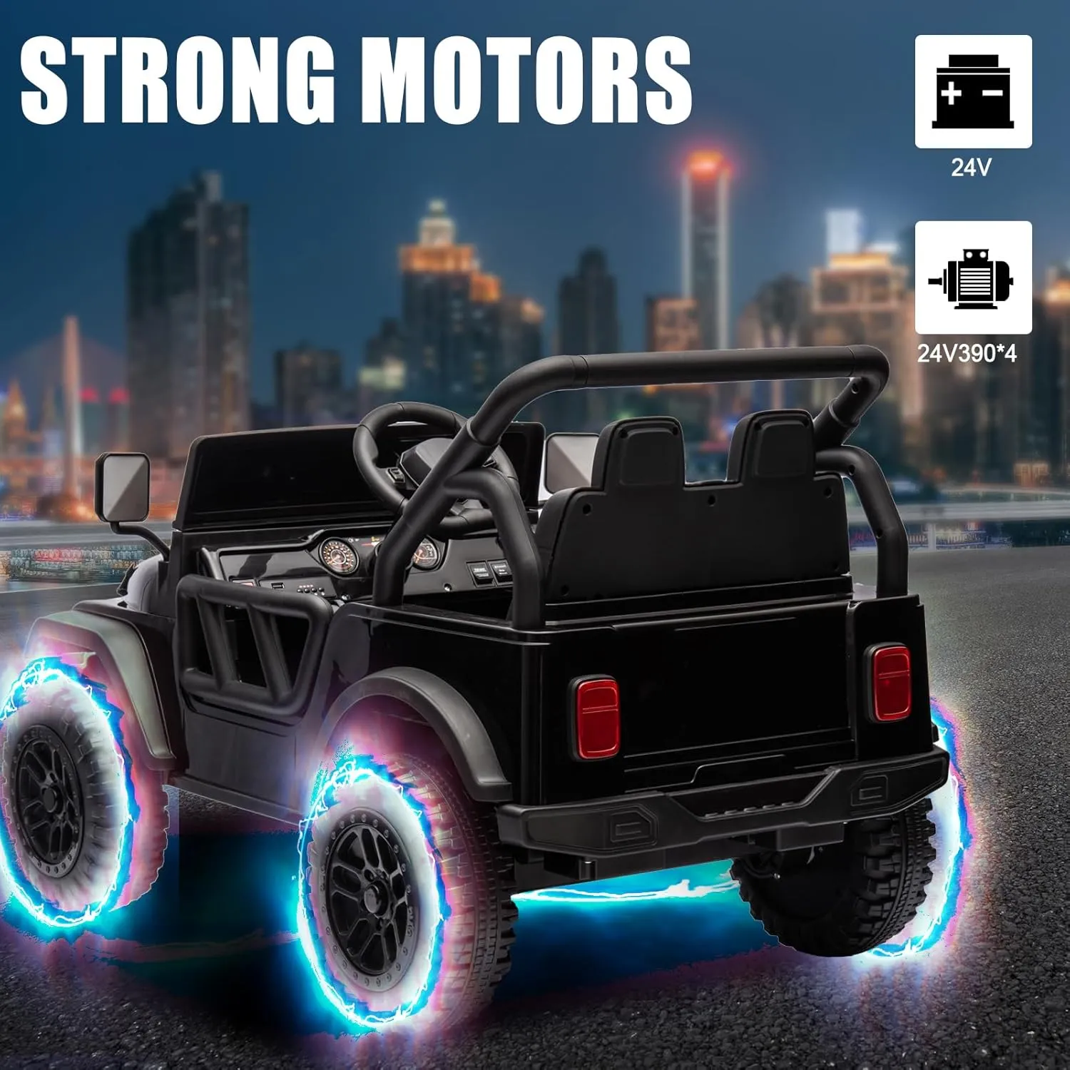 24V Ride On Truck for Kids, 1-Seater 4WD Battery Powered Electric Car Ride On Car with Remote Control Kids Electric Vehicle for Boys with EVA Tire Off-Road Truck Ride On UTV Ride On Toys, Black