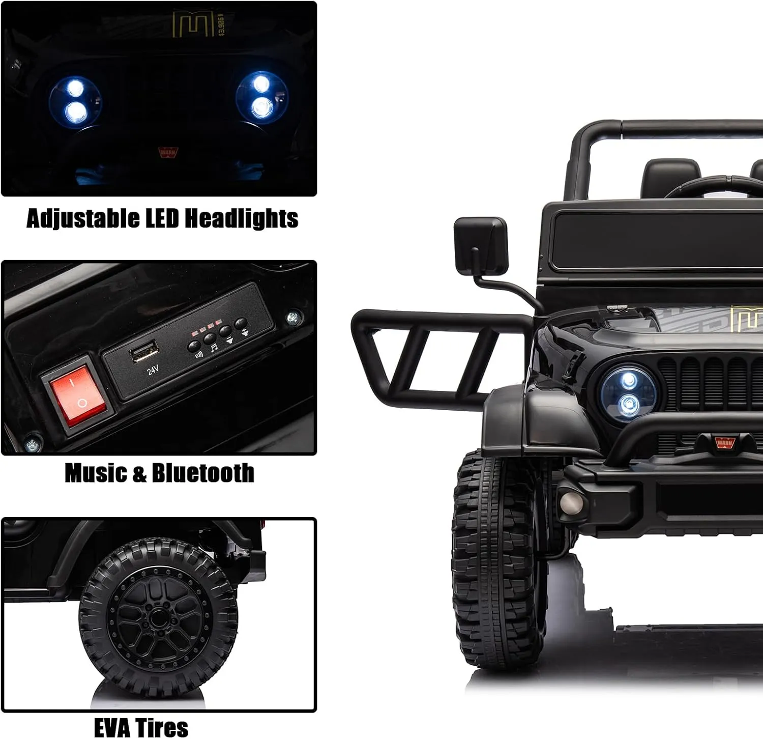 24V Ride On Truck for Kids, 1-Seater 4WD Battery Powered Electric Car Ride On Car with Remote Control Kids Electric Vehicle for Boys with EVA Tire Off-Road Truck Ride On UTV Ride On Toys, Black