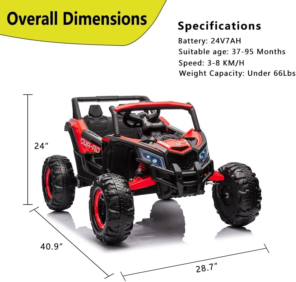 24V Ride On UTV Car, Battery Powered Electric Vehicles with Remote Control, Spring Suspension,200W Motors, Metal Frame,USB, Music, LED Light, Ride On Toys for Kids