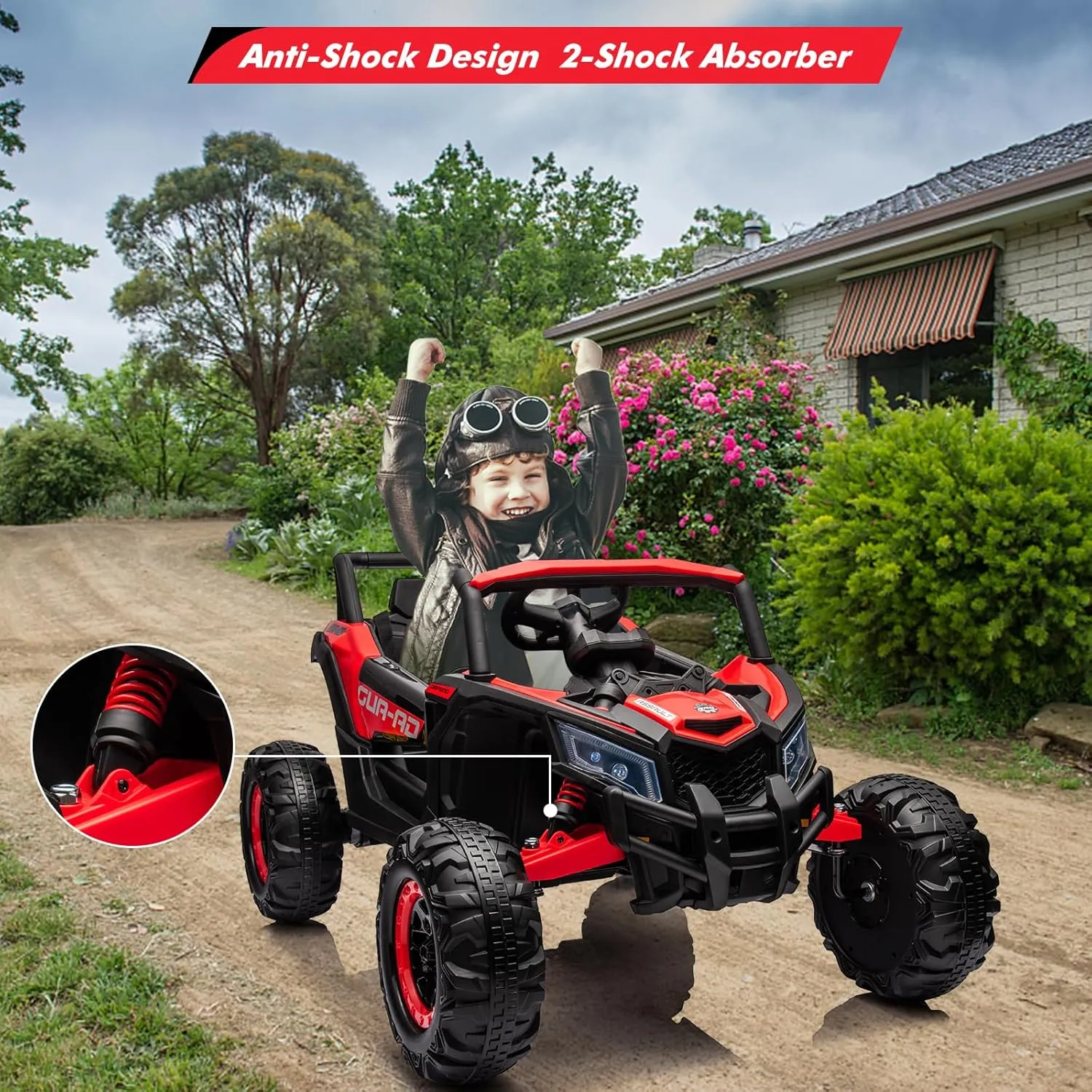 24V Ride On UTV Car, Battery Powered Electric Vehicles with Remote Control, Spring Suspension,200W Motors, Metal Frame,USB, Music, LED Light, Ride On Toys for Kids
