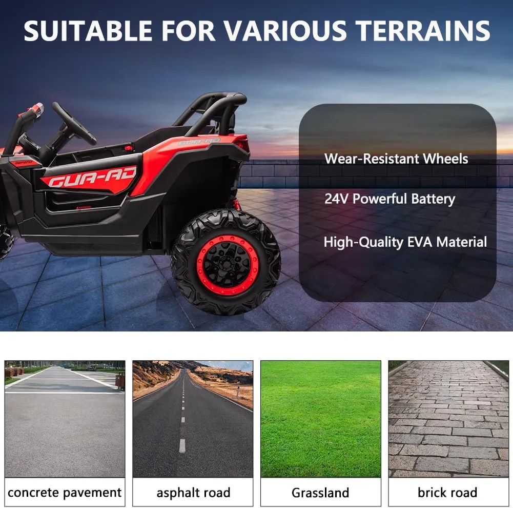 24V Ride On UTV Car, Battery Powered Electric Vehicles with Remote Control, Spring Suspension,200W Motors, Metal Frame,USB, Music, LED Light, Ride On Toys for Kids