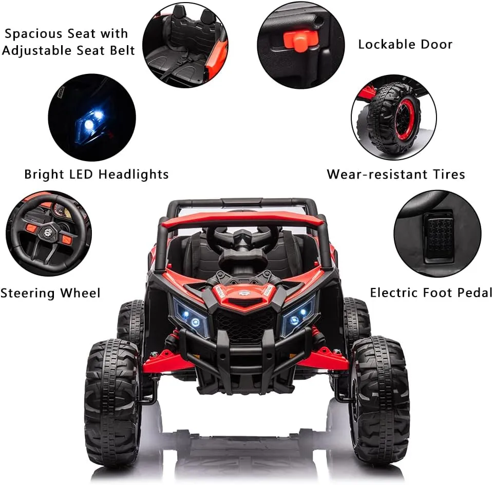 24V Ride On UTV Car, Battery Powered Electric Vehicles with Remote Control, Spring Suspension,200W Motors, Metal Frame,USB, Music, LED Light, Ride On Toys for Kids