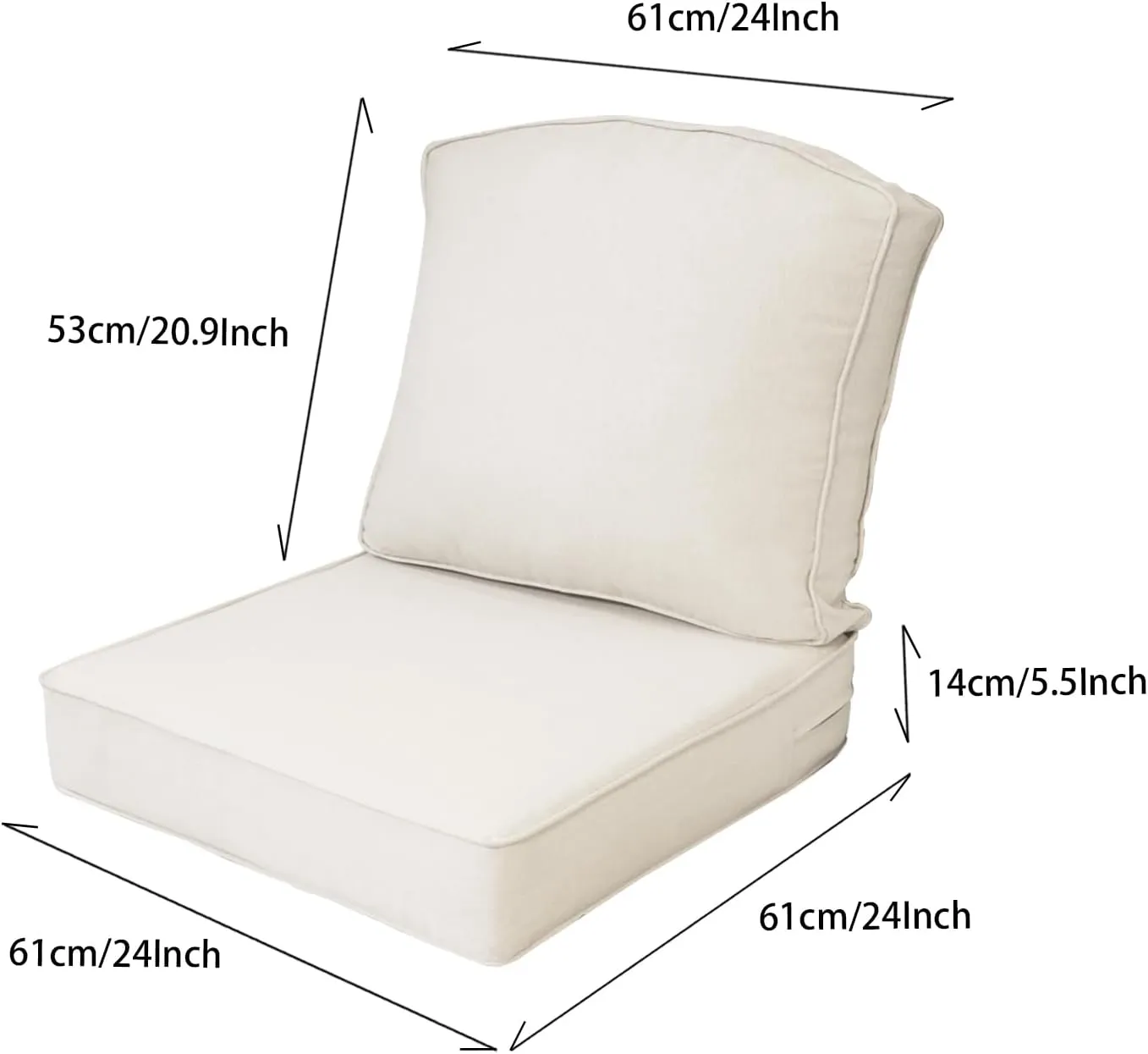 24x24 inch Outdoor/Indoor Deep Seat Patio Cushions Set of 2 Resilient Foam Filling Water Repellent Stain-Resistant UV Resistant Weather Resistant Deep Seat Bottom Almond