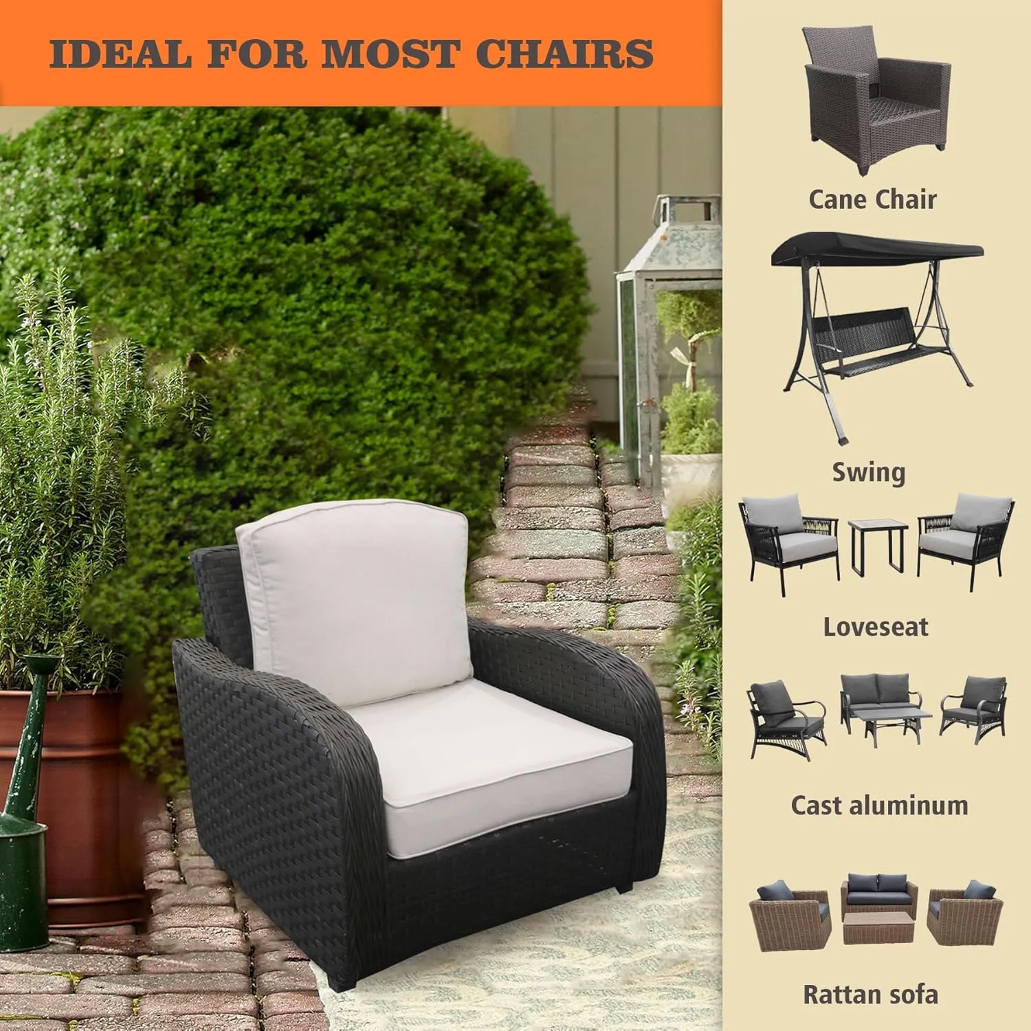 24x24 inch Outdoor/Indoor Deep Seat Patio Cushions Set of 2 Resilient Foam Filling Water Repellent Stain-Resistant UV Resistant Weather Resistant Deep Seat Bottom Almond