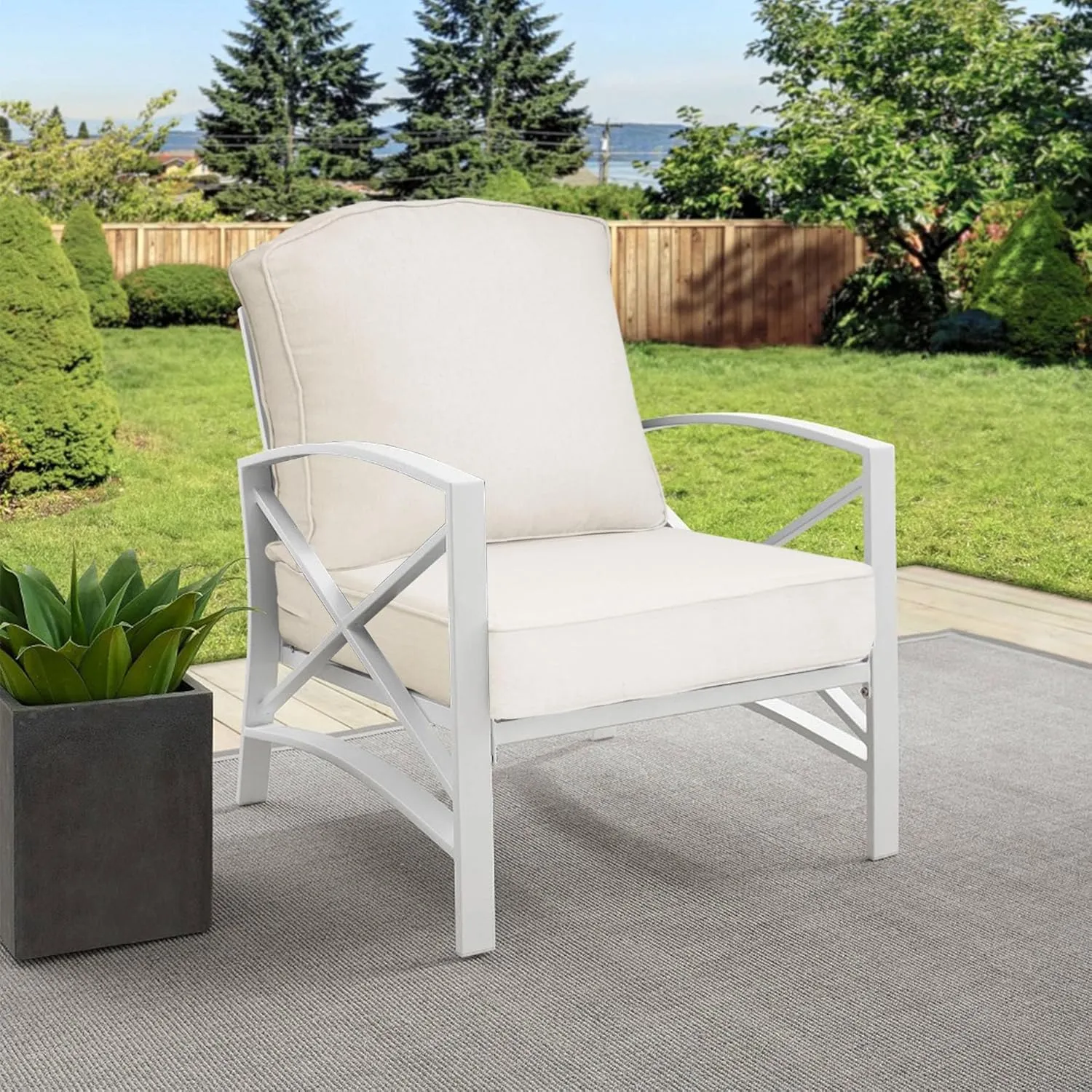 24x24 inch Outdoor/Indoor Deep Seat Patio Cushions Set of 2 Resilient Foam Filling Water Repellent Stain-Resistant UV Resistant Weather Resistant Deep Seat Bottom Almond