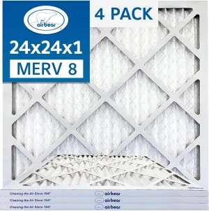 24x24x1 Air Filter MERV 8 (4-Pack) TRION Air Bear Pleated HVAC Air Filters Replacement (Actual Size: 23.50 x 23.50 x 0.75 Inches)